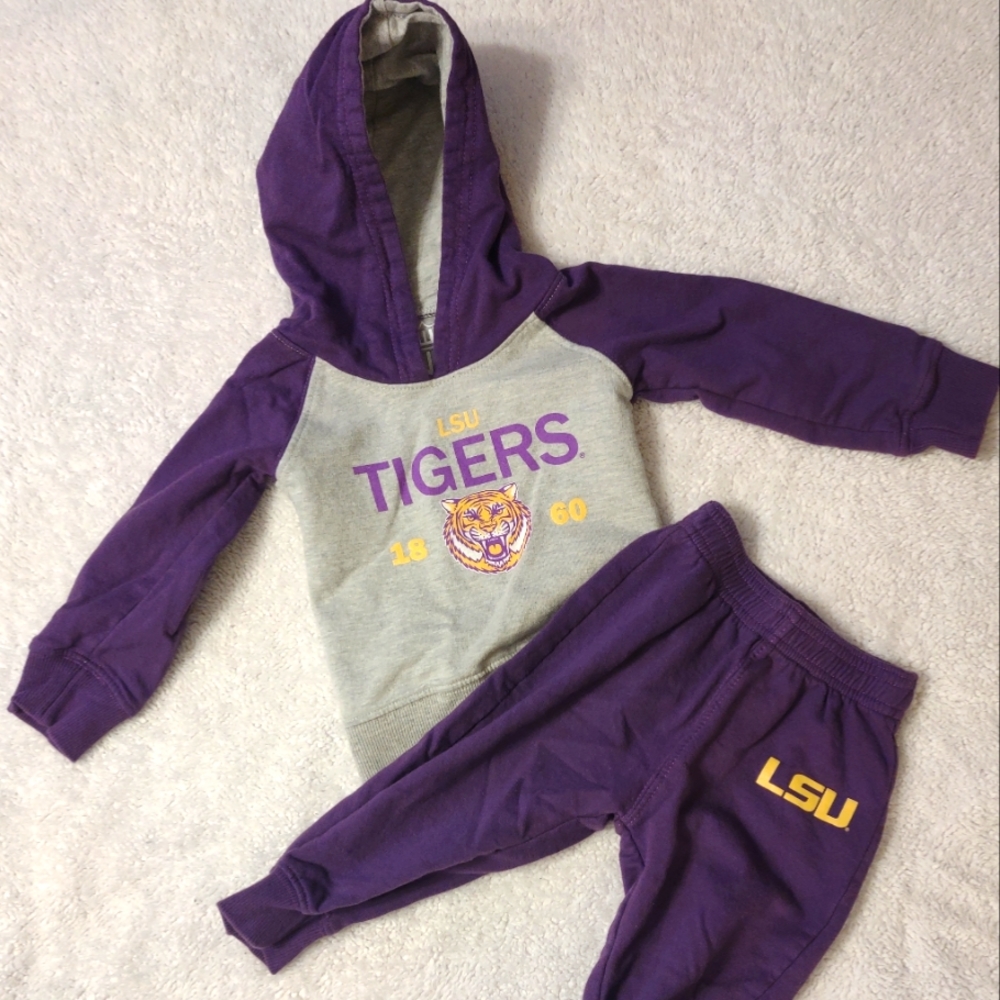 LSU Tigers 12 month Jumpsuit Hoodie and Jogger Sweatpants 2 Piece Set
